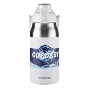 Grande bouteille d'eau thermos de sport en acier inoxydable 316 avec paille et poignée.