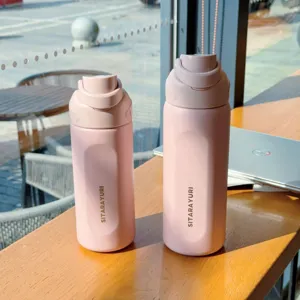 Pink stainless steel sports water bottle insulated vacuum tumbler for outdoor use.