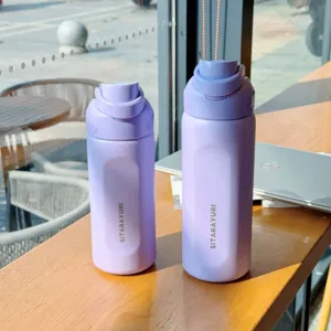 Stainless steel sports water bottle with large capacity, portable outdoor insulated flask.