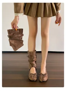 Abnehmbare zwei-Wege Damen Stiefel retro gewaschene Split-Toe Ballerina Flache mit Schleife