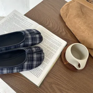 Nuove scarpe basse con punta spaccata a quadri autunno donna mocassini casual slip-on