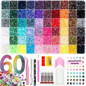 DIY Resin Flatback Rhinestone Kit For Nail Art Decorations Multi Grids Candy Color Round Beads With B-7000 Glue Tweezers Tool Set