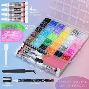 30 Grid Resin Rhinestones Kit with B7000 Glue and Sorting Trays DIY Nail Art Craft