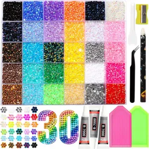 30 Grids 3mm Resin Flatback Rhinestones DIY Craft Nail Art Gemstone Set with Tools