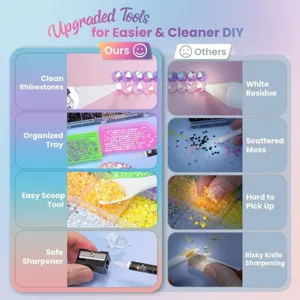 DIY rhinestone tool kit with 30-grid storage tray, sorting pen and colorful flatback resin gems.