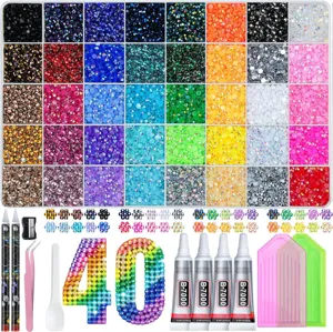 60 Grids Resin Rhinestones Kit Flatback Gems with Glue and Dotting Tools for DIY Crafts