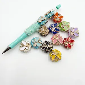 Cuentas de Resina de Mariposa DIY con Diamantes de Imitación Incrustados Cuentas de Agujero Recto para Hacer Joyas y Accesorios de Decoración de Bolígrafos