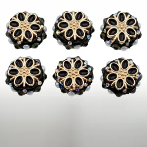 Perles florales en résine noir et or de 22mm breloques DIY fabrication bijoux avec perles strass.