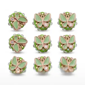 Cuentas de mariposa de resina con pedrería, ideales para joyería DIY y accesorios de bolígrafo.