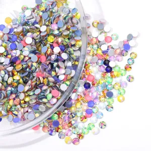 Glass Flatback Rhinestones Multicolored Electroplated Sparkling Round Faceted Stones For Nail Art DIY Craft Decoration