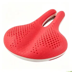 Ergonomic bicycle saddle with honeycomb breathable holes red white bicycle seat cushion