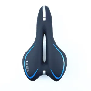Selle de vélo noire ergonomique avec découpe respirante et rembourrage en gel de silicone pour cyclisme.