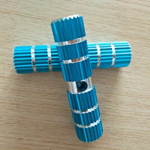 Bicycle aluminum alloy extended stunt pegs, solid mountain bike rear foot pedals, blue.