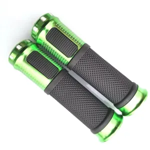 Pair of green and black bicycle handlebar grips, aluminum alloy and rubber non-slip design.