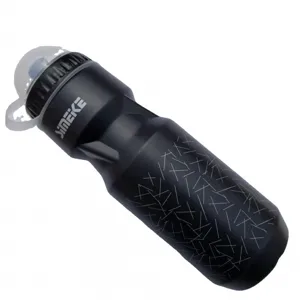 Borraccia sportiva nera da 750 ml con coperchio antipolvere e motivo geometrico per ciclismo fitness.