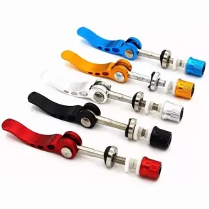 Bicycle seatpost quick release skewer aluminum alloy mountain bike clamp screw rod detail shot
