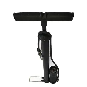 Floor standing high pressure bicycle air pump with pressure gauge and stable foot pedal.