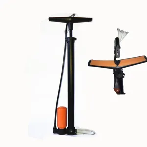 Portable floor standing high pressure bicycle air pump with gauge and folding foot pedal detail