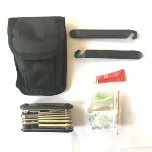 Fiets reparatieset gereedschap multitool set bandenlichters inbussleutel plakker tas