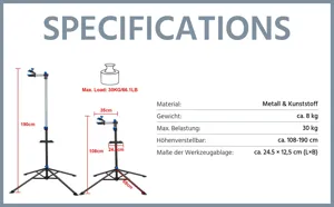 Professional bicycle repair stand with tool tray, adjustable height and 30kg load capacity.