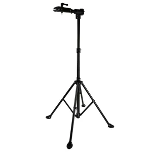 Supporto per riparazione bici portatile con base a treppiede stabile e morsetto regolabile.