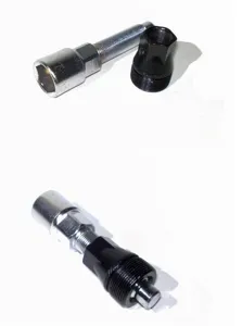 Bicycle crank puller repair tool detail view, showing disassembled and assembled metal parts.