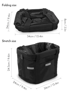 Cesta de bicicleta plegable negra bolsa de almacenamiento de lona con dimensiones exactas