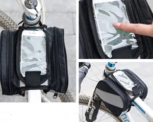 Bicycle top tube bag phone holder waterproof cycling front frame storage pouch main detail