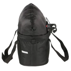 Bolsa de cesta de bicicleta de lona negra para manillar con soporte y cubierta impermeable.