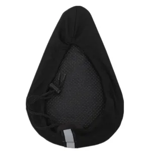 Vue détaillée de la housse de selle de vélo noire respirante avec épais rembourrage gel.
