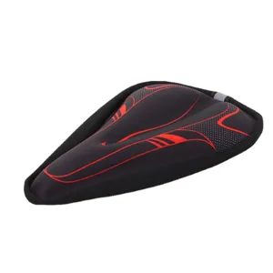 Housse de selle de vélo en silicone ergonomique, coussin épais pour VTT, design noir et rouge vif.