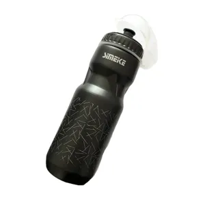 Botella de Agua de Plástico para Deportes de Ciclismo Bicicleta de Montaña Con Cubierta Antipolvo y Diseño Grabado Geométrico Negro