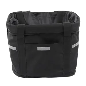 Cesta de bicicleta de tela plegable negra bolsa de manillar impermeable para e-bike con tiras