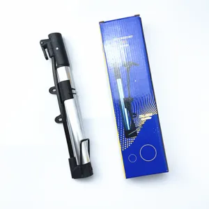 Portable mini bicycle hand pump with durable aluminium alloy body and mounting bracket.