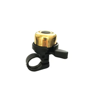 Classic brass bicycle bell with black mount, loud crisp ring for mountain road bikes.