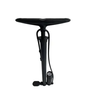 Schwarze Stand-Fahrradpumpe mit T-Griff und Manometer für Mountainbike-Reifen ideal