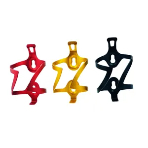 Aluminum bike water bottle cage, universal mountain road bike cup holder in red, gold, and black.