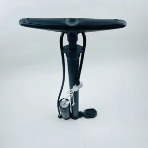 Tragbare Stand-Fahrradpumpe mit Manometer und multifunktionalen Adaptern für Reifen.