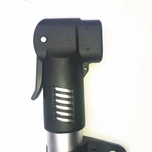 Portable mini bicycle air pump nozzle detail, compact aluminum alloy pump head replacement part.