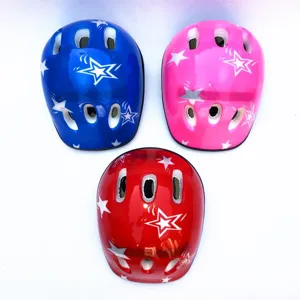 Kids adjustable sports helmet with star patterns, breathable ventilation holes for safety riding.