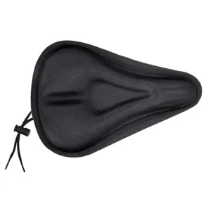 Housse de selle de vélo en silicone noire confortable avec cordon de serrage pratique.