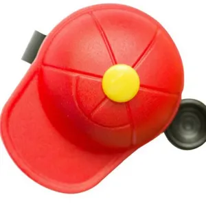 Cute red baseball cap shaped bicycle bell, loud crisp ring, mini bike horn for mountain bikes.