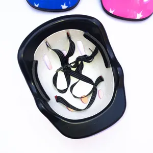 Detailed interior view of children safety helmet, featuring adjustable straps and protective foam.