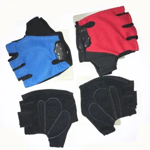 Close-up of half-finger cycling gloves showing breathable mesh fabric and anti-slip palm padding.