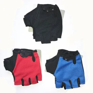 Close-up details of breathable half-finger cycling gloves, mesh fabric and durable palm.