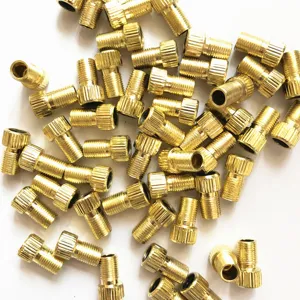 Brass Presta to Schrader bicycle pump valve adapter for mountain and road bikes detail view