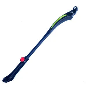 Aluminum alloy bicycle kickstand detail view, adjustable mountain bike side support part.