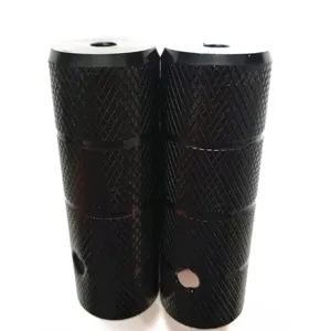 Stunt pegs for bicycle, heavy duty steel black cylindrical foot pegs with anti slip knurling.