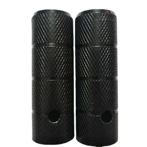 Durable steel bicycle stunt pegs, black foot pegs with anti-slip knurling for trick riding.