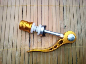 Aluminium alloy bicycle seat post quick release lever, gold bike saddle clamp screw rod.